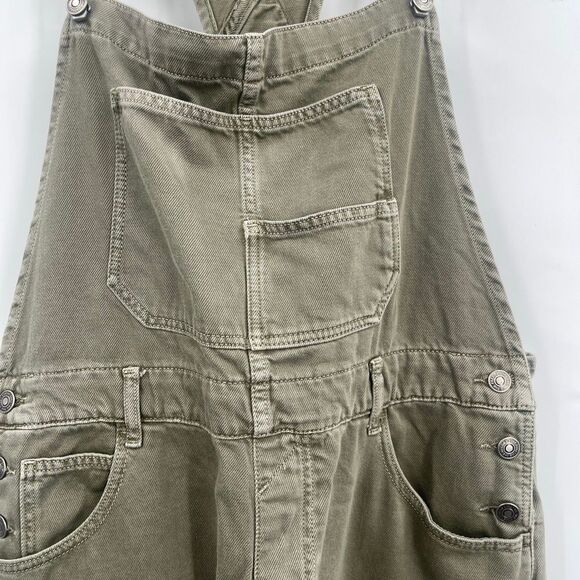 Free People We The Free Olive Green Good Luck Barrel Denim Overalls Size XL - Picture 2 of 10